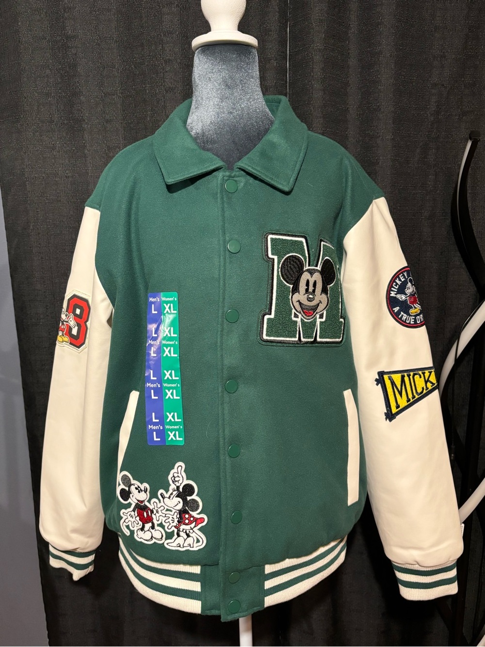 Disney Unisex Green and White Varsity Mickey Patch Jacket - Picture 6 of 12